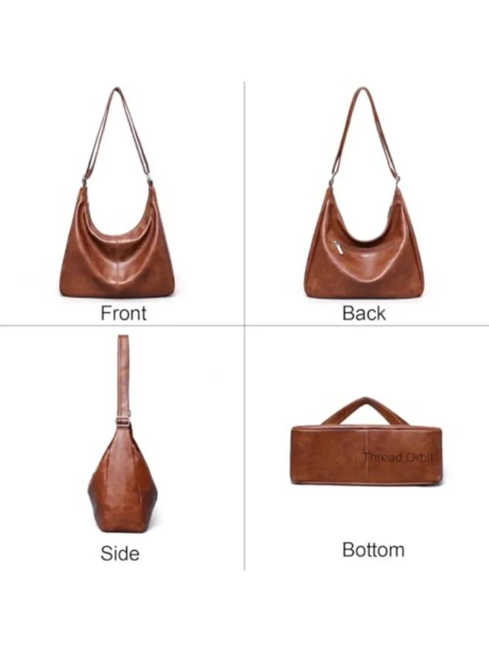 Vegan Leather Slouchy Hobo Shoulder Bag Zip Closure